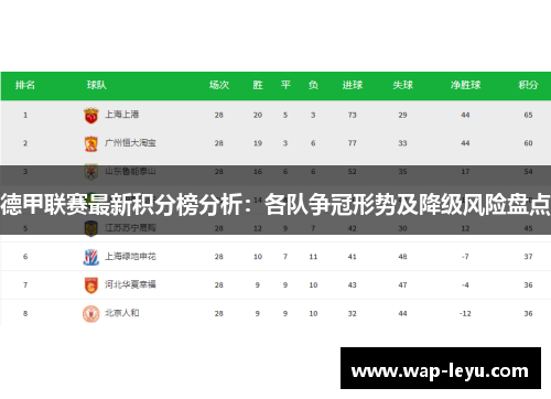 德甲联赛最新积分榜分析：各队争冠形势及降级风险盘点