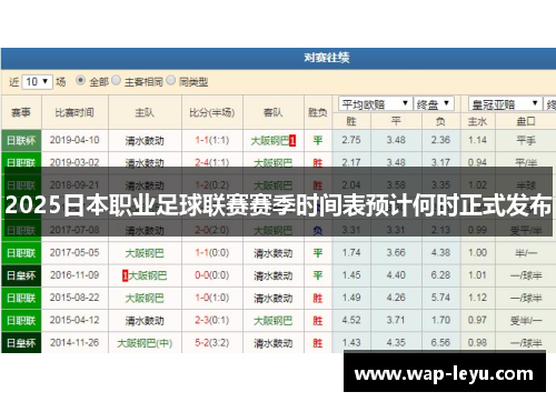 2025日本职业足球联赛赛季时间表预计何时正式发布